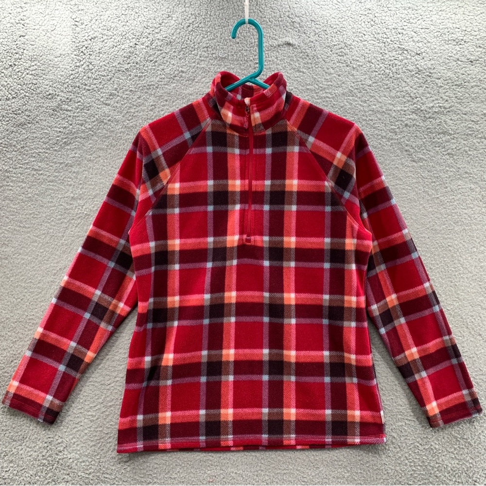 Eddie Bauer Women's Plaid Red Multicolor 1/4 Zip Fleece Pullover Ultra Soft M